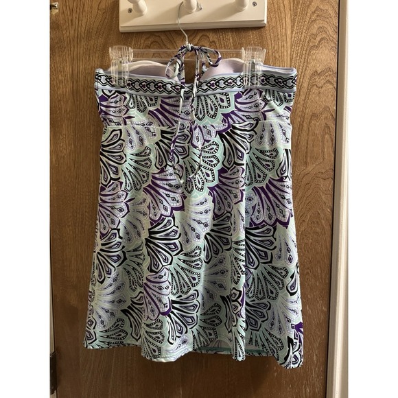 Jantzen One Piece Swimsuit Dress Halter Top V-neck Multicolor Pattern Bra Cup 16 - Picture 2 of 12